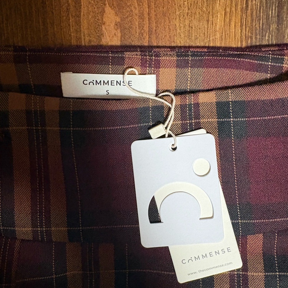 Commense Burgundy and Tan Plaid Pleated Mini Skirt - Picture 2 of 3